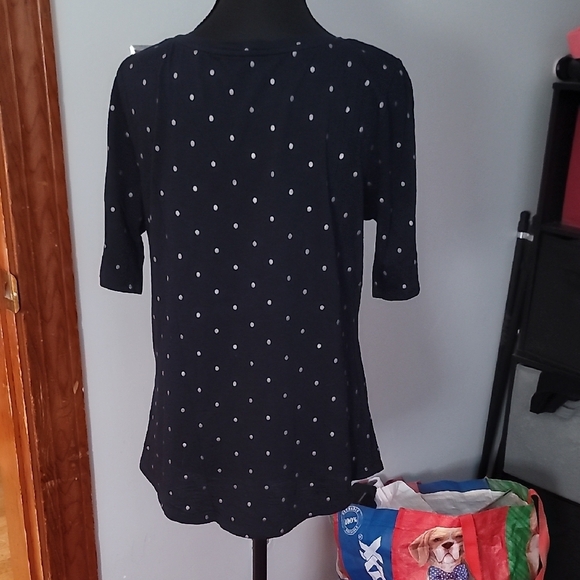 Ann Taylor/Loft  Navy and Silver Polka Dot Blouse - Picture 6 of 7